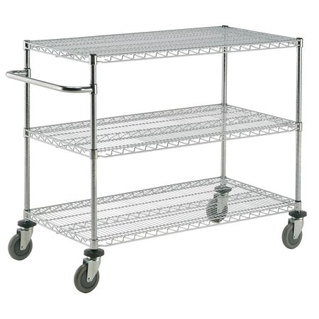 GLOBAL EQUIPMENT Nexel    Curbside Cart, Chrome, 72"L x 18"W x 43"H, 2 Wire, 1 Solid Shelf, Pneumatic Casters CS18722CP